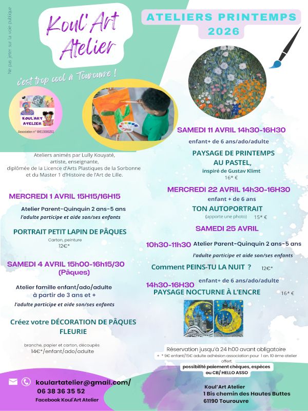 Atelier Koul'Art - enfant de plus de 6 ans ados adultes débutants