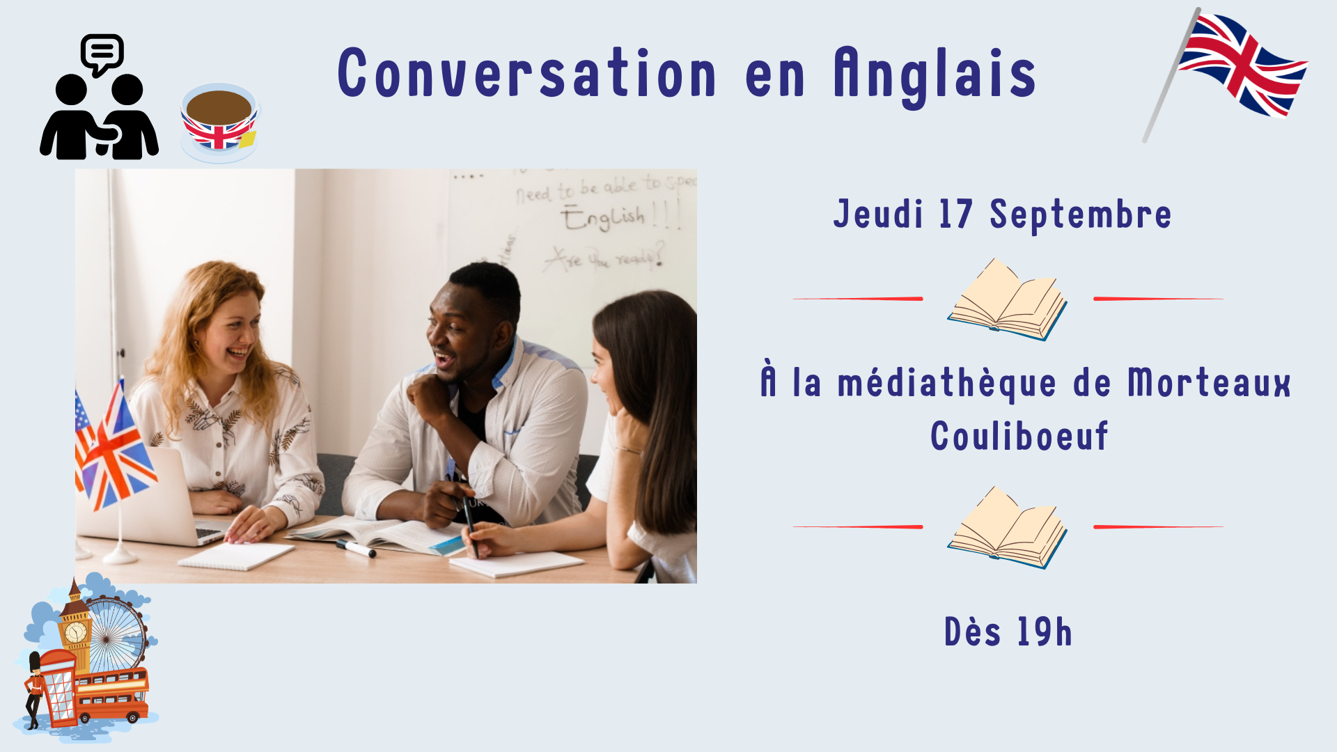 Conversation anglaise à la médiathèque de Morteaux-Couliboeuf