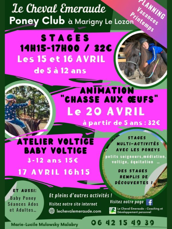 Planning vacances de printemps 2026 au Cheval Emeraude